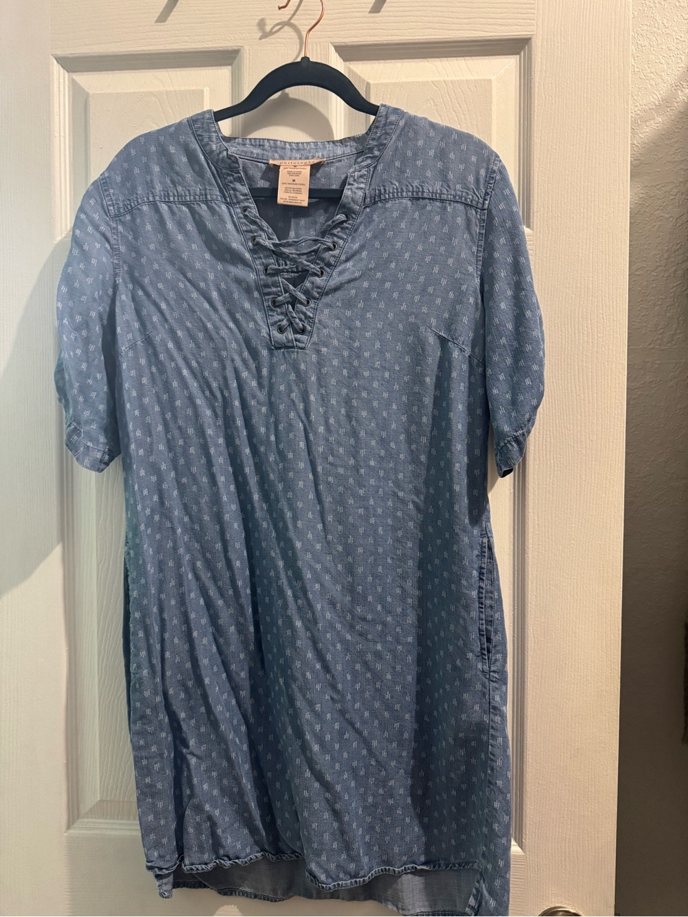 Philosophy Light Blue Lace-Up Denim Dress with Pockets